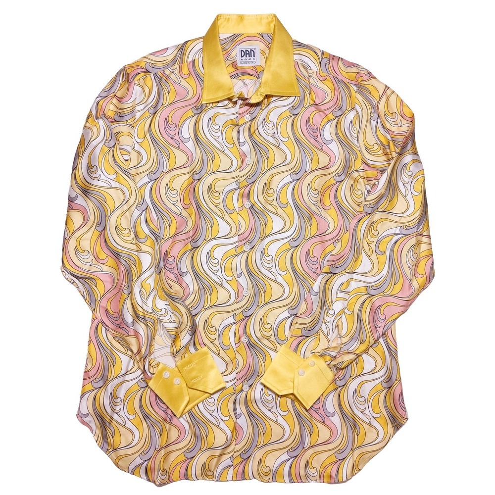DAN ROMA Made Italy Long Sleeve Shirt 100%‎ Silk Psychedelic Disco ~ 15.5-16 35